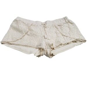 Vanilla Star Womens Floral Lace Pom Pom Trim Shorts L Cream